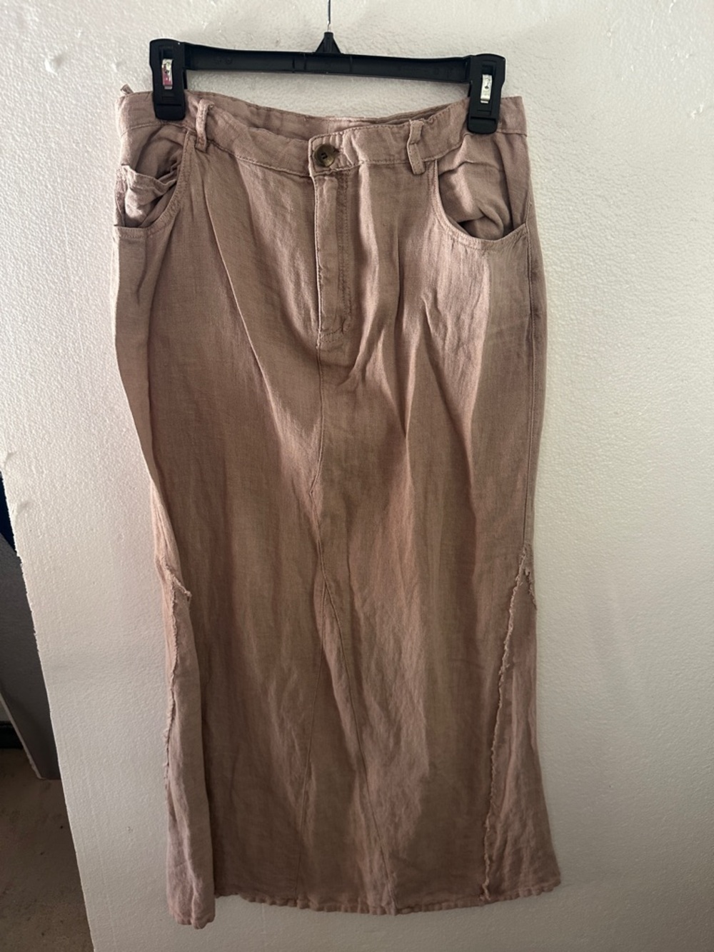 Neutral Washed Long Denim Skirt